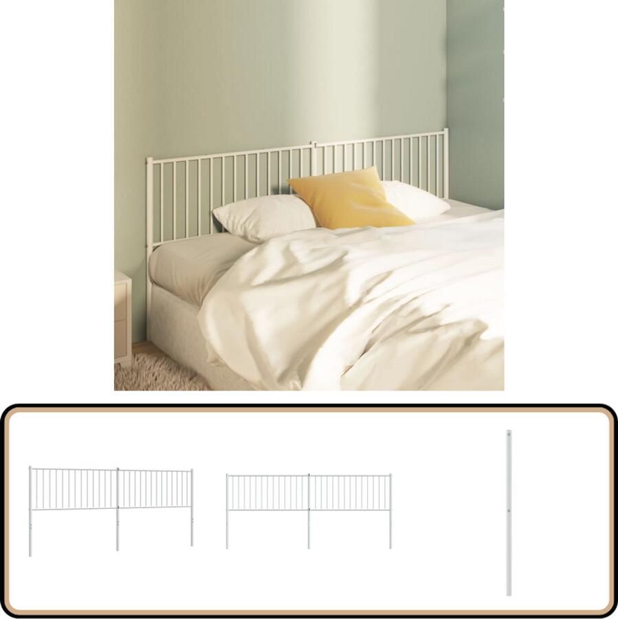 VidaXL Hoofdbord Staal Wit 200 cm Modern Design Hoofd Bord Hoofdkussen Bed Accessoires Robuust Staal Witte Kleur Modern Design Comfortabel