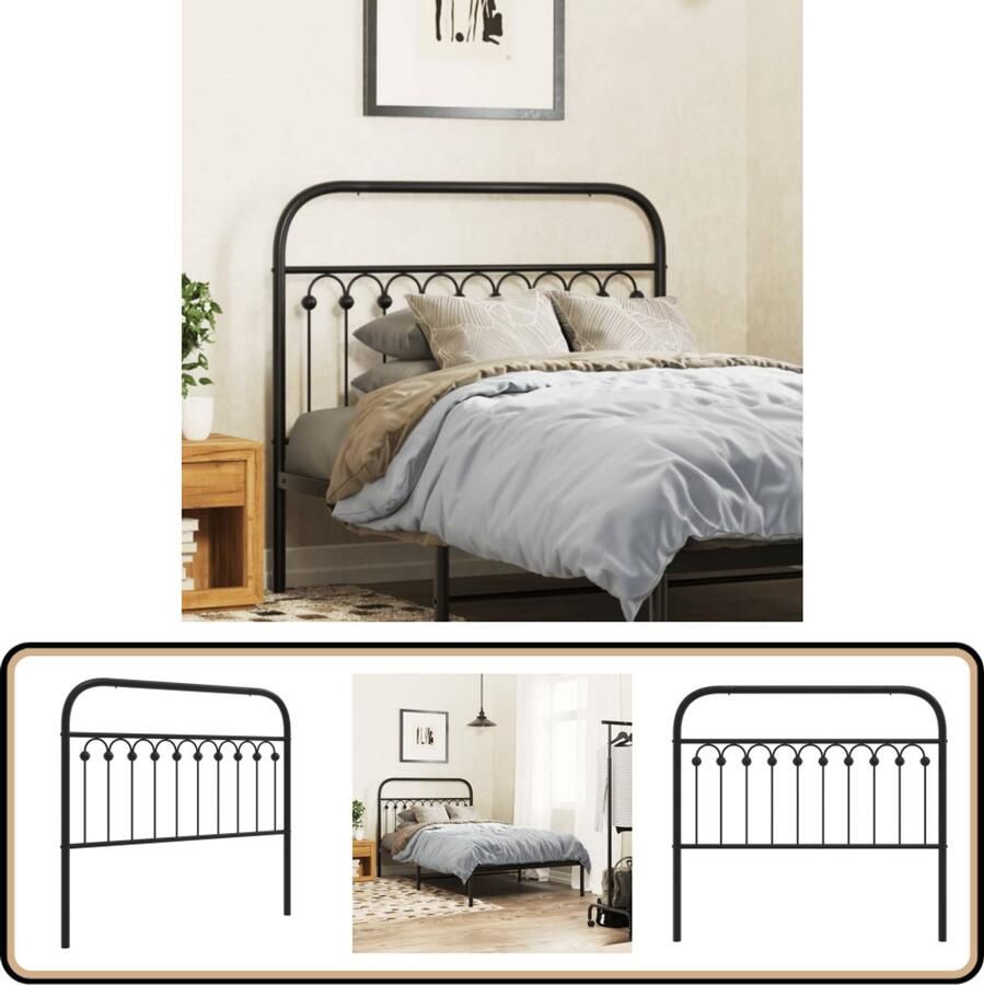 VidaXL Hoofdbord Staal Zwart 107 cm Hoofd Bord Hoofdborden Bed Hoofdbord Bedhoofdbord Staal Hoofdbord