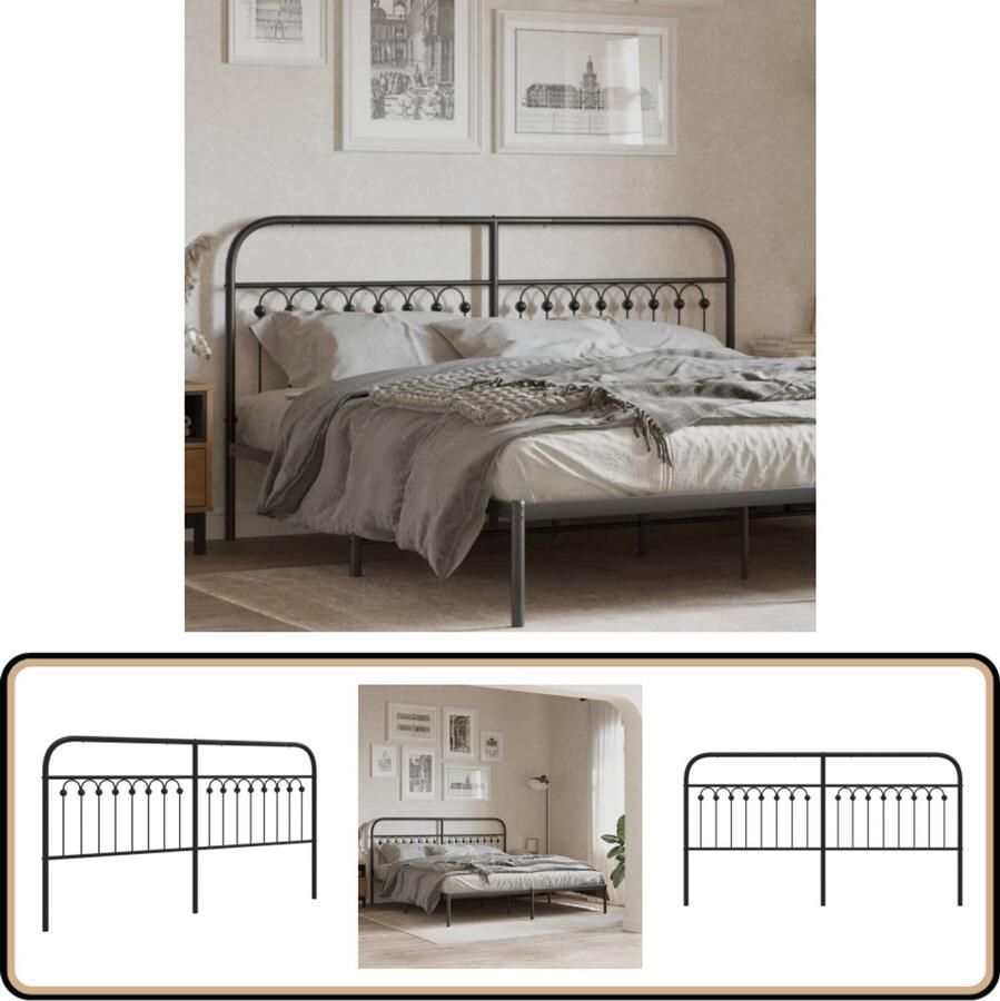 VidaXL Hoofdbord Staal Zwart 180 cm Hoofd Bord Hoofdborden Bed Frame Bedding Slaapkamers