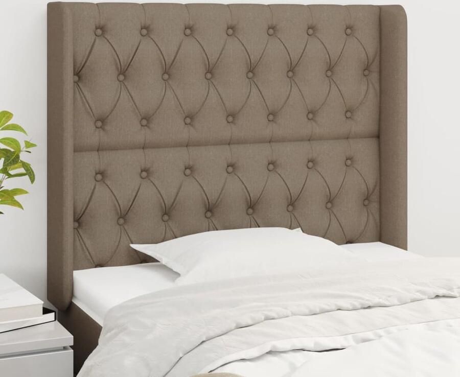 VidaXL Hoofdbord Stof 103x16x118 128 cm Taupe Hoofd Bord Hoofdkussen Bedkanten Slaap Accessoires Bedroom Decor Taupec - Foto 2