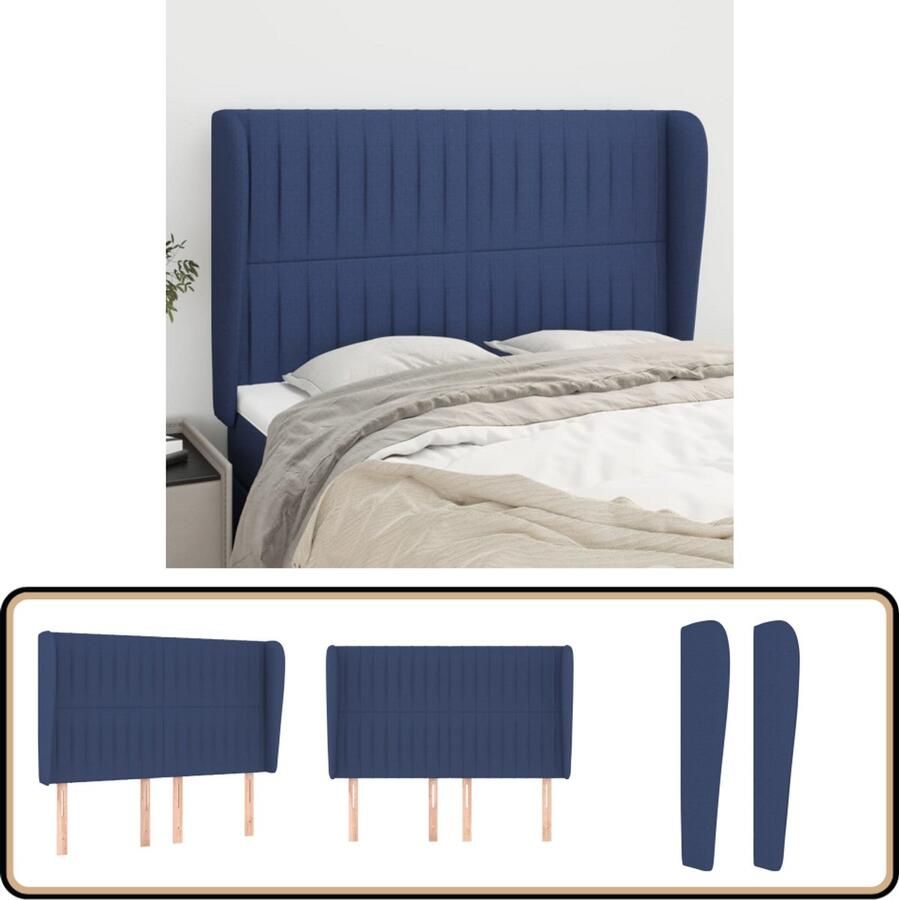 VidaXL Hoofdbord Stof 147x23x118 128 cm Blauw Klassieke Hoofdbord Hoofdboard Bedhoofdbord Slaapkamersdecoratie Blauwwoonkamer Textielbedding Ergonomisch Hoofdbord Leeshoek