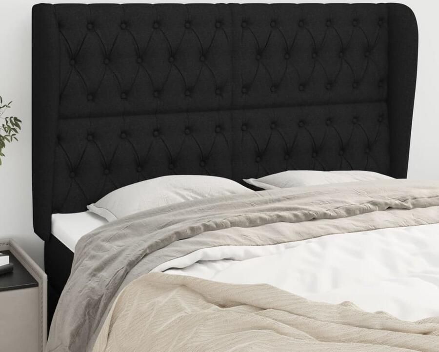 VidaXL Hoofdbord Stof 147x23x128 cm Zwart Hoofd Bord Hoofdkussen Bed Accessoires Zwarte Kamerdecoratie Stoffen Hoofdbord Comfortabel Leeshoek Tv Hoek - Foto 2