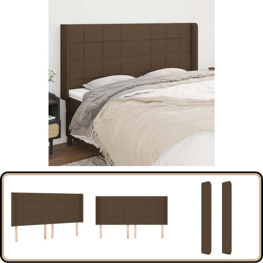 VidaXL Hoofdbord 203x16x118 128 cm Stof Donkerbruin Hoofd Bord Hoofdeinde Bed Accessoires Stoffen Hoofdbord Donkere Kleuren Comfortabel Hoofdbord
