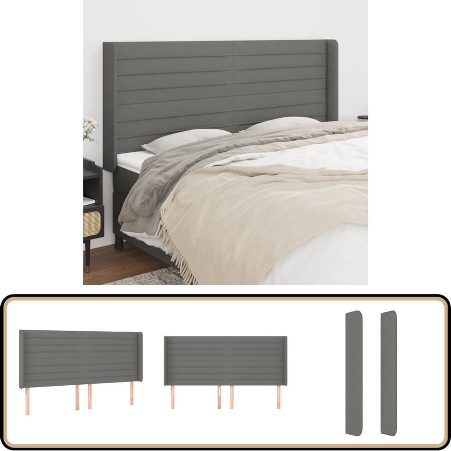 VidaXL Hoofdbord Stof 203x16x118 128 cm Donkergrijs Hoofd Bord Hoofdeinde Beddecoratie Slaapkamers Donkere Kleuren