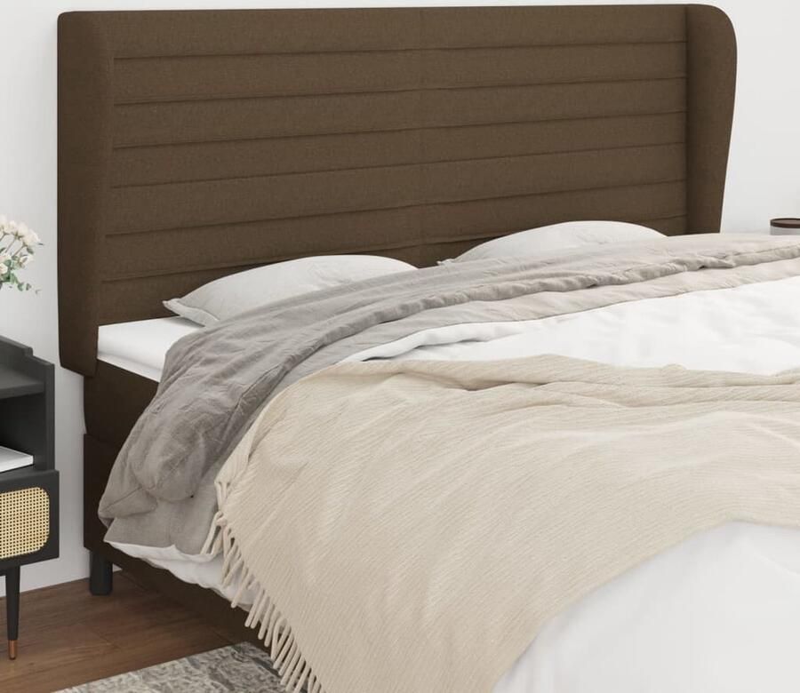 VidaXL Hoofdbord 163x23x118 128 cm Donkerbruin Stof Klassieke Hoofdbord Bedhoofd Hoofdboard Donkere Bruine Meubels Stoffen Hoofdborden Comfortabele Hoofdborden Leeshoek In Bed Tv Kijken In Bed - Foto 2