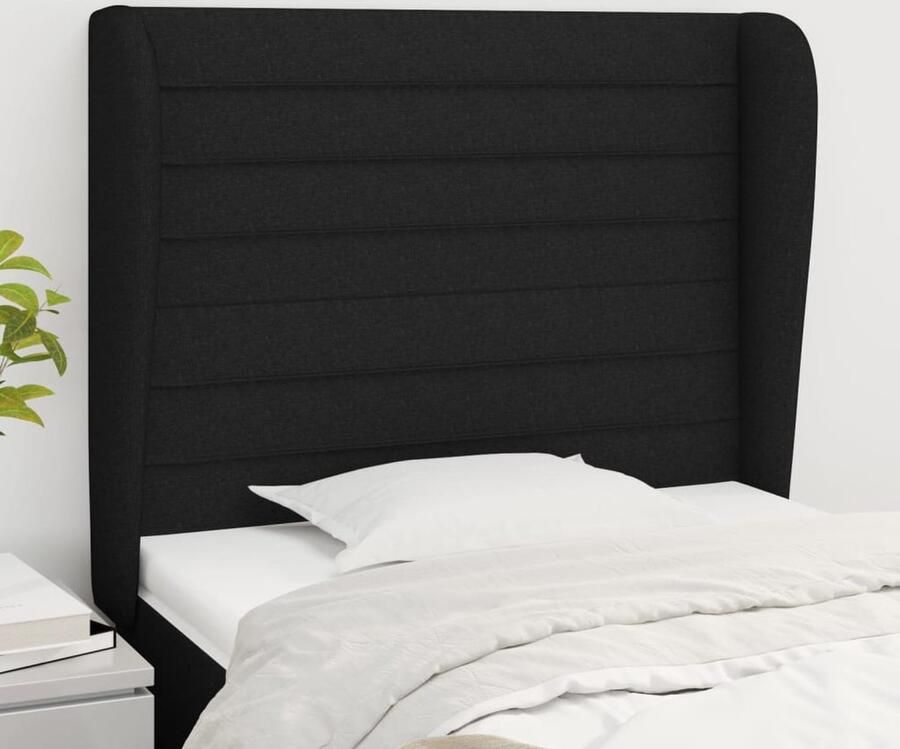 VidaXL Hoofdbord Met Randen Zwart Stof 83x23x128 cm Klassieke Hoofdbord Zwart Bedhoofd Hoofdenbord Stoffen Hoofdbord Adjustable Headboard Comfortabel Hoofdbord - Foto 2