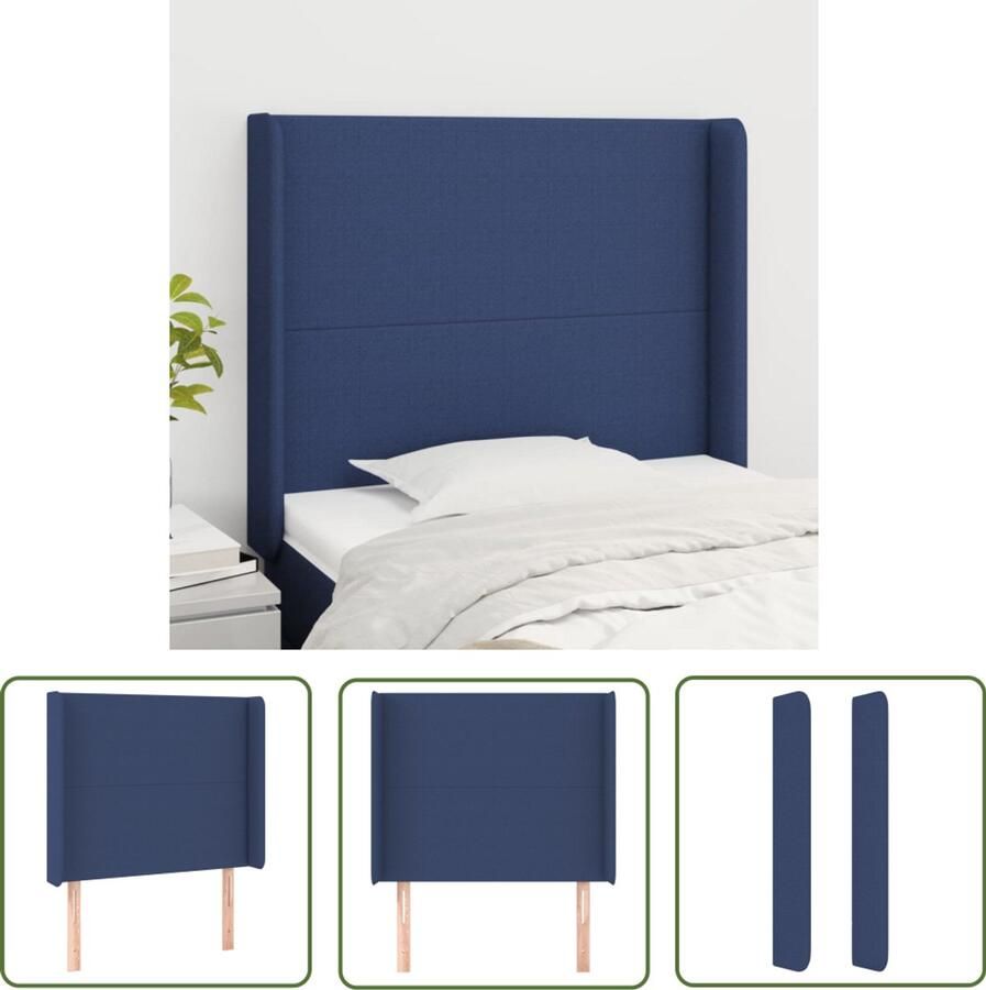 VidaXL Hoofdbord Stof Blauw 103x16x118 128 cm Hoofd Bord Hoofdkussen Beddecoratie Slaap Accessoires Blauwe Kamer Klassiek Interieur Stoffen Hoofdbord