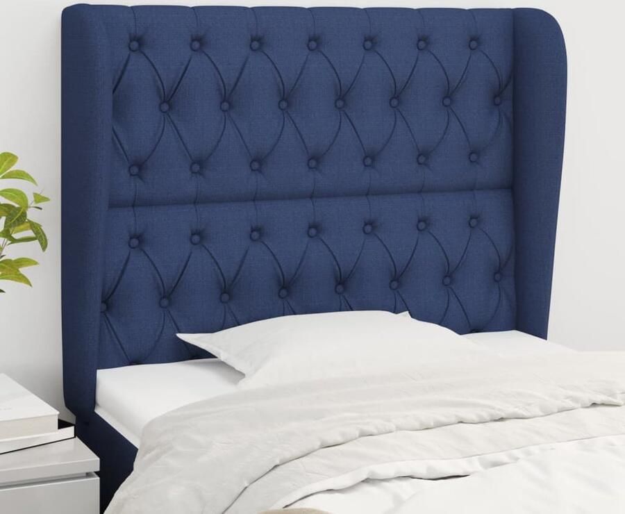VidaXL Hoofdbord Stof Blauw 103x23x118 128 cm Klassieke Hoofdbord Blauw Bedhoofdbord Hoofdeinde Stoffen Hoofdbord Modern Hoofdbord Verhogen Bed Leeshoek - Foto 2
