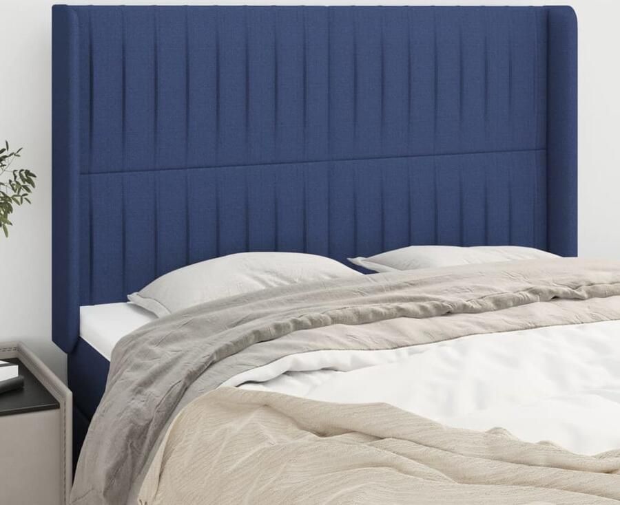 VidaXL Hoofdbord Stof Blauw 147x16x118 128 cm Hoofdboard Hoofdkussen Klassiek Design Blauwe Kleur Stoffen Headboard Beddecoratie Slaapcomfort - Foto 2
