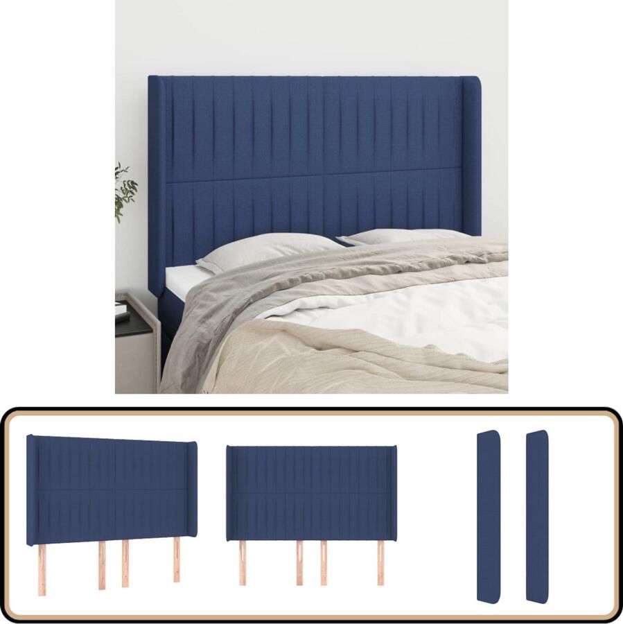 VidaXL Hoofdbord Stof Blauw 147x16x118 128 cm Hoofdboard Hoofdkussen Klassiek Design Blauwe Kleur Stoffen Headboard Beddecoratie Slaapcomfort