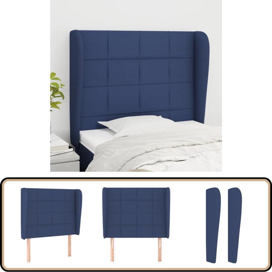 VidaXL Hoofdbord Stof Blauw Inclusief randen Hoofd Bord Hoofdkussen Beddecoratie Slaapkamers Blauwe Kamer Klassiek Interieur Comfortabel Bed Leeshoek