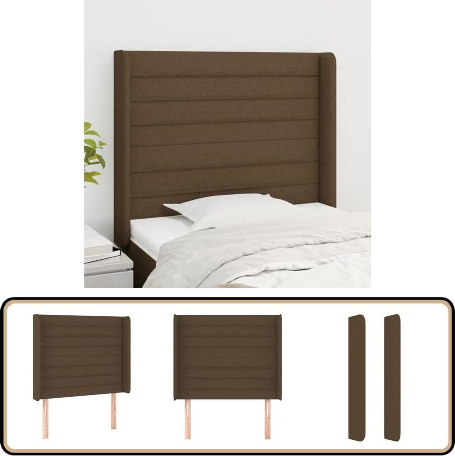 VidaXL Hoofdbord Stof Donkerbruin 103x16x118 128 cm Hoofd Bord Hoofdeinde Beddecoratie Slaapkamers Donkere Kleuren Stoffen Hoofdborden