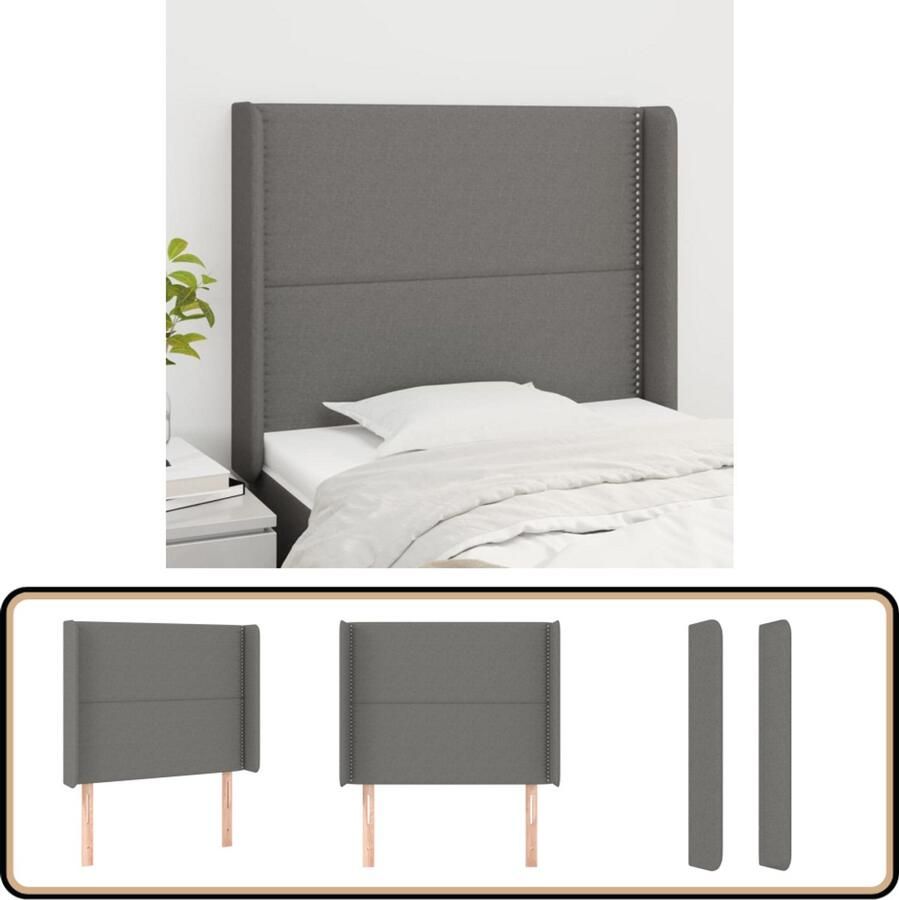 VidaXL Hoofdbord Stof Donkergrijs 103x16x118 128 cm Hoofd Bord Hoofdkussen Bed Accessoires Slaapkamers Grijs Meubilair Stoffen Hoofdborden Modern Hoofdbord
