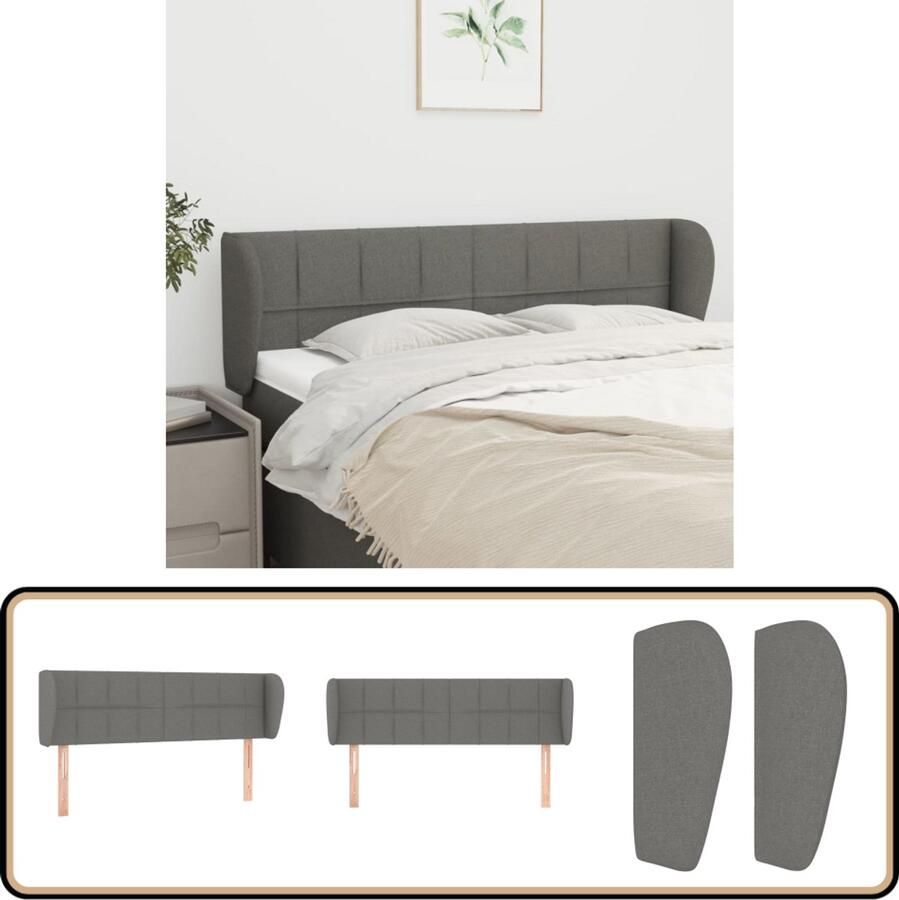 VidaXL Hoofdbord Stof Donkergrijs 147x23x78 88 cm Hoofd Bord Hoofdeinde Beddecoratie Slaapkamers Donkere Kleuren Stoffen Hoofdborden Comfortabel Zitten