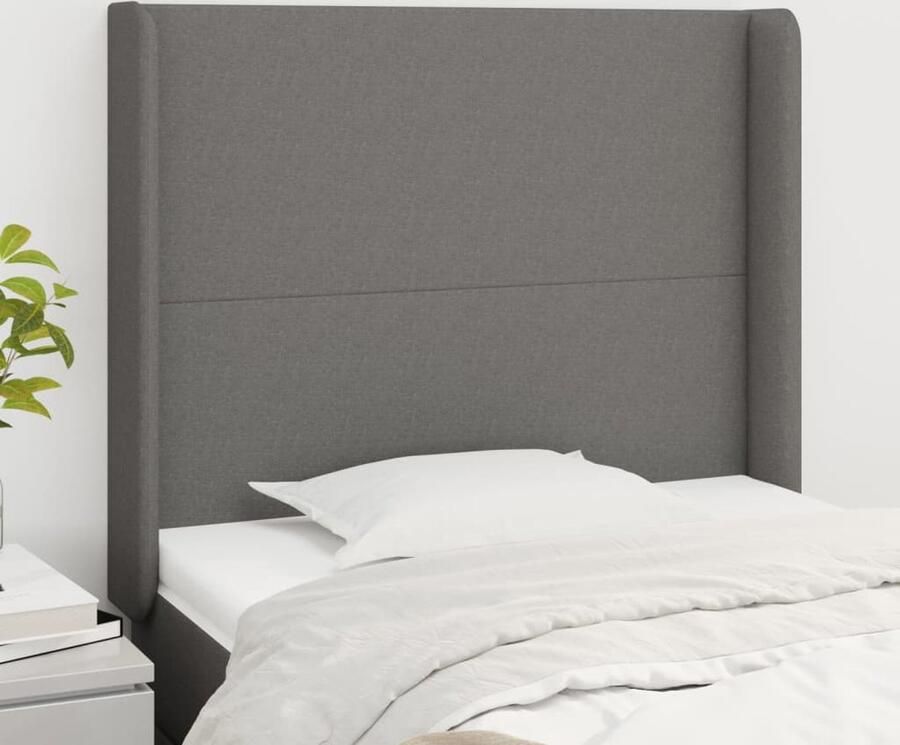 VidaXL Hoofdbord Stof Donkergrijs 83x16x118 128 cm Hoofd Bord Hoofdeinde Beddecoratie Slaapkamers Donkere Kleuren Stoffen Hoofdbord Comfortabel Ergonomisch - Foto 2