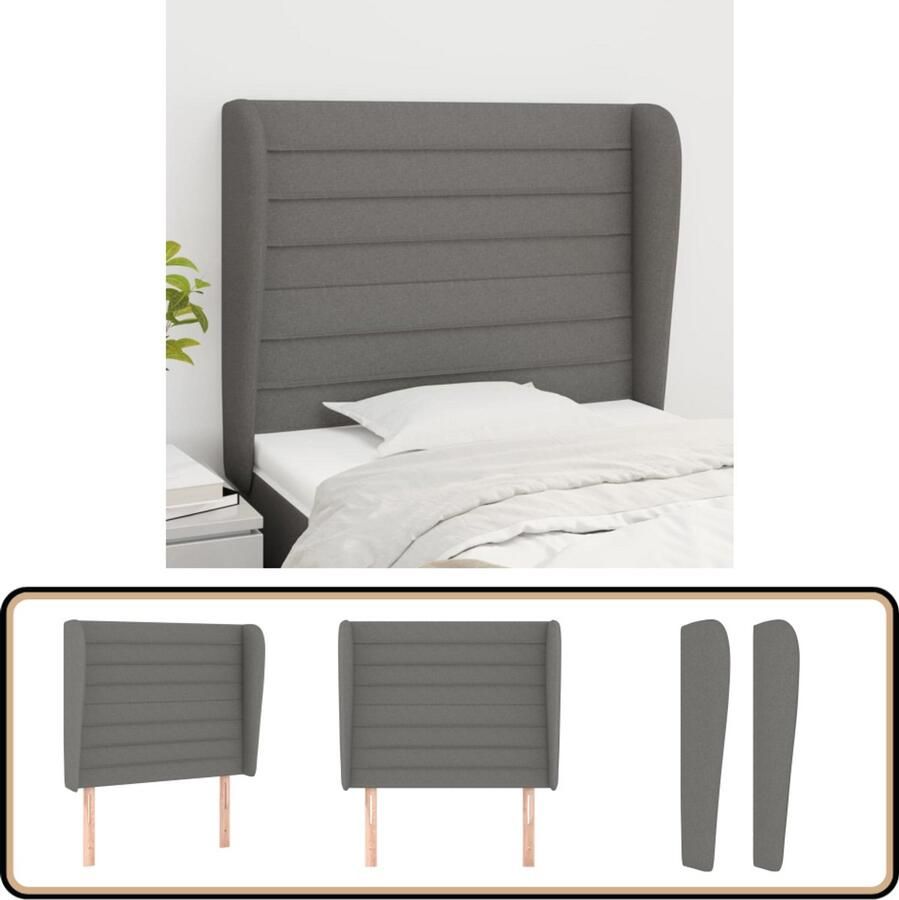 VidaXL Hoofdbord Stof Donkergrijs 93x23x118 128 cm Hoofd Bord Hoofdkussen Beddecoratie Slaap Accessoires Donkere Kleuren Grijs Meubilair Stoffen Hoofdborden