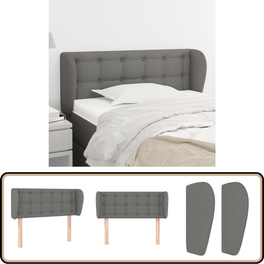 VidaXL Hoofdbord 103x23x78 88 cm Stof Donkergrijs Hoofd Bord Hoofdkussen Bedkleden Slaap Accessoires Bedroom Decor Donkere Kleuren Grijs