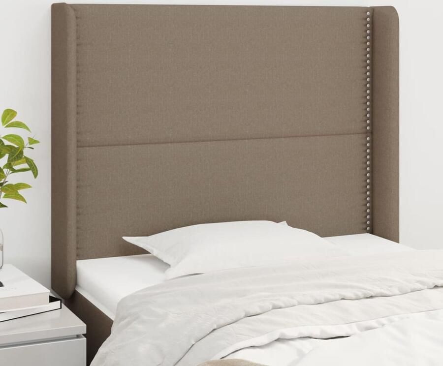 VidaXL Hoofdbord Stof Taupe 103x16x118 128 cm Hoofd Bord Hoofdkussen Beddecoratie Slaap Accessoires Taupec - Foto 2