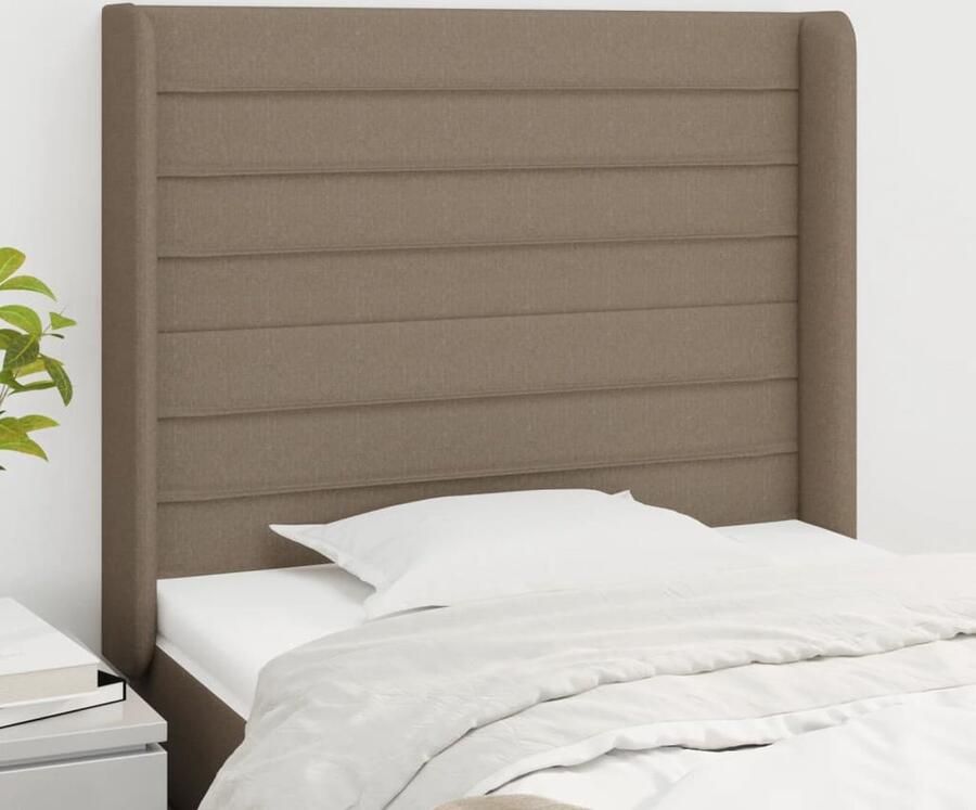 VidaXL Hoofdbord Stof Taupe 103x16x118 128 cm Hoofd Bord Hoofdkussen Bedkoren Slaap Accessoires Taupecouleur Stoffen Hoofdborden Comfortabele Ondersteuning Leeshoek - Foto 2