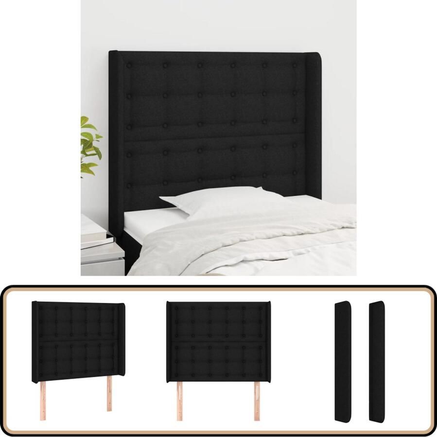 VidaXL Hoofdbord Stof Zwart 103x16x118 128 cm Hoofd Bord Hoofdborden Bed Accessoires Slaap Kamer Meubels Zwarte Hoofdborden