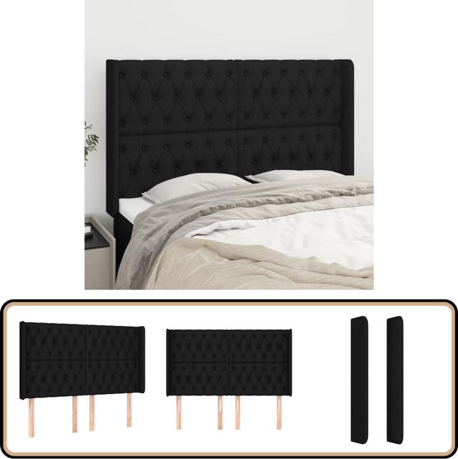VidaXL Hoofdbord Stof Zwart 147x16x118 128 cm Hoofd Bord Hoofdeinde Bed Ombouw Slaap Kamer Meubels Zwarte Hoofdbord Stoffen Hoofdbord Modern Hoofdbord