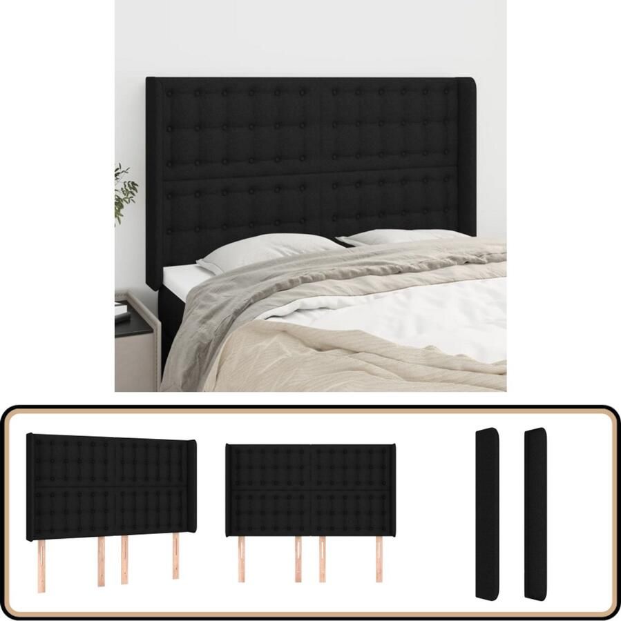 VidaXL Hoofdbord Stof Zwart 147x16x118 128 cm Hoofd Bord Hoofdkussen Beddecoratie Slaap Accessoires Klassiek Hoofdbord Zwarte Hoofdbord Stoffen Hoofdbord