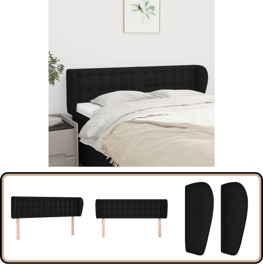 VidaXL Hoofdbord Stof Zwart 147x23x78 88 cm Hoofd Bord Hoofdkussen Beddecoratie Slaap Accessoires Klassiek Hoofdbord Stoffen Hoofdbord Zwart Hoofdbord