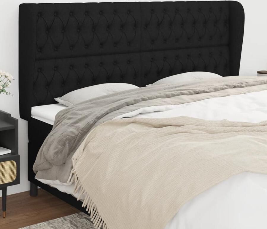 VidaXL Hoofdbord Stof Zwart 183x23x118 128 cm Hoofd Bord Hoofdkussen Bed Textiel Zwarte Hoofdbord Slaap Accessoires Kamer Decoratie Comfortabel Hoofdbord - Foto 2