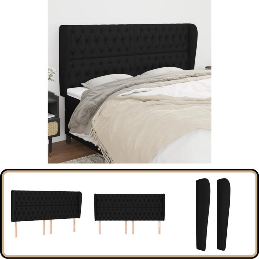 VidaXL Hoofdbord Stof Zwart 183x23x118 128 cm Hoofd Bord Hoofdkussen Bed Textiel Zwarte Hoofdbord Slaap Accessoires Kamer Decoratie Comfortabel Hoofdbord