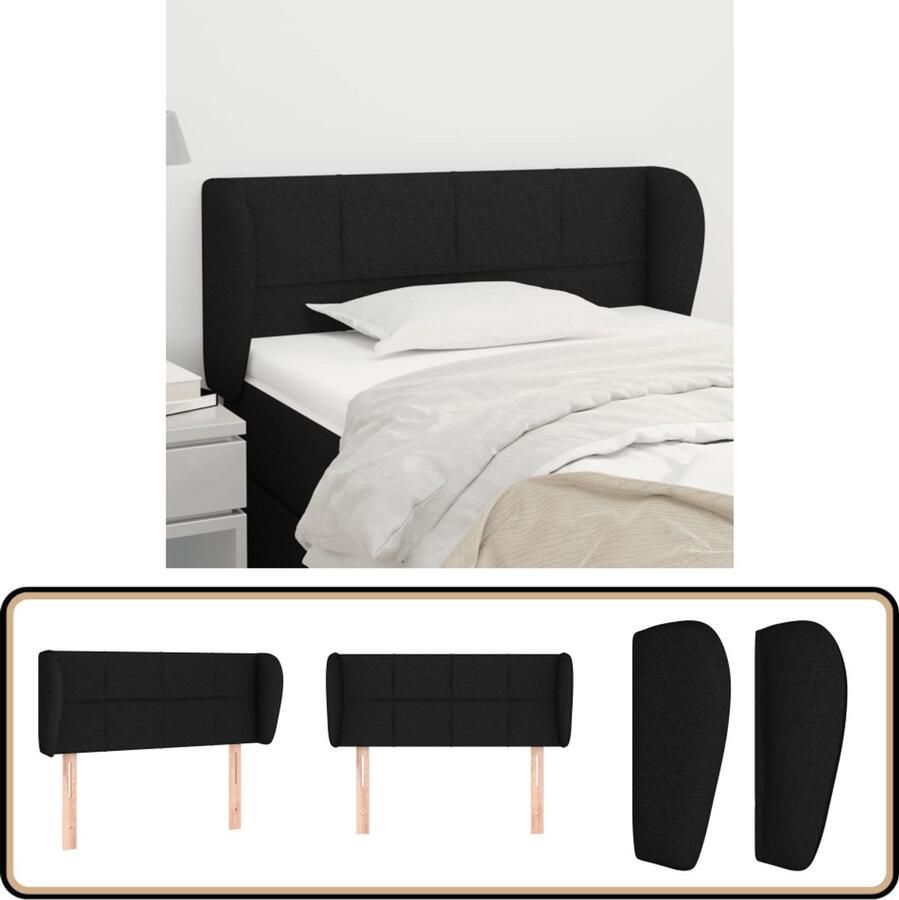 VidaXL Hoofdbord Stof Zwart 83x23x78 88 cm Hoofd Bord Hoofdkussen Beddecoratie Slaap Accessoires Zwarte Kamer Modern Interieur Comfortabel Bed Leeshoek