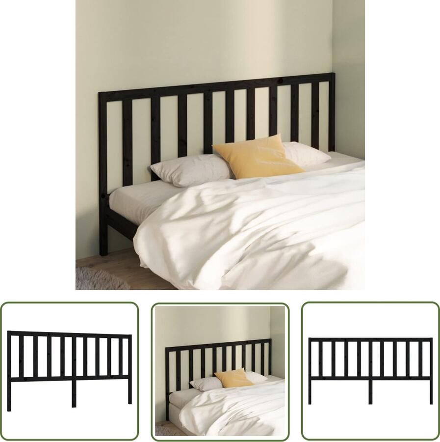 The Living Store Houten Hoofdeinde Klassiek Design 206 x 4 x 100 cm zwart Houten Hoofdbord Voor Bed Klassieke Hoofdbord Zwarte Hoofdbord Massief Hout Hoofdbord