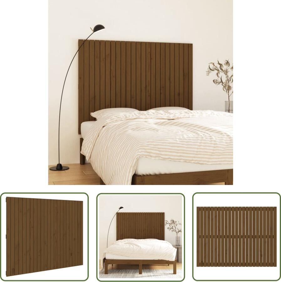 The Living Store Wandhoofdbord 146 5x3x110 cm massief grenenhout honingbruin Wand Headboard Hoofdbord Grenenhout Hout Classic Design