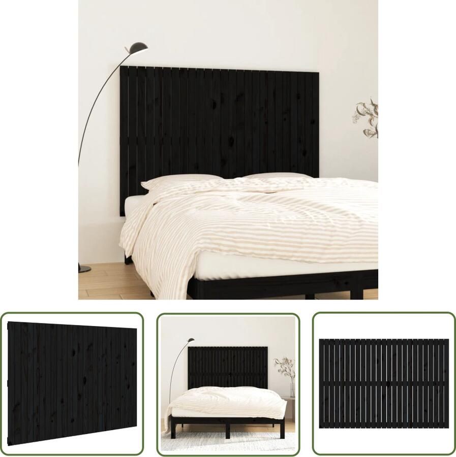 The Living Store Wandhoofdbord Classic Massief Grenenhout 159.5 x 3 x 110 cm Zwart Wand Headboard Hoofdbord Hout Grenenhout Zwart