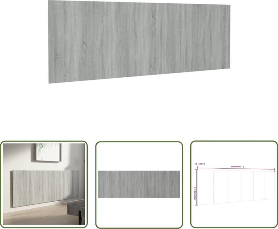 The Living Store Wandhoofdbord Chique Grijs Sonoma Eiken 240 x 1.5 x 80 cm Hoogwaardig bewerkt hout Wanddecoratie Hoofdbord Slaapkamerelement Houten Hoofdbord Grijze Meubels