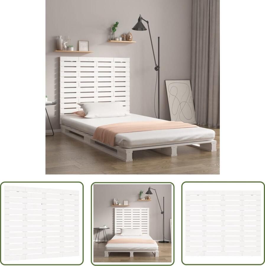 The Living Store Hoofdbord wandmontage 141x3x91 5 cm massief grenenhout wit Wanddecoratie Hoofdbord Bedroom Furniture Hout Meubels Grenenhout