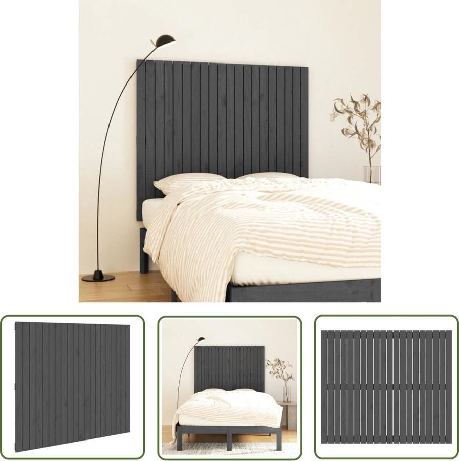 The Living Store Wandhoofdbord Massief Grenenhout Grijs 127.5 x 3 x 110 cm Rustiek design Wanddecoratie Hoofdbord Slaapkamers Houtmeubel Grenoble Meubels