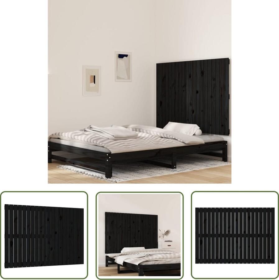 The Living Store Wandhoofdbord Massief grenenhout 127.5 x 3 x 90 cm Zwart Wanddecoratie Hoofdbord Slaapkamervloer Houtdesign Modern Wonen