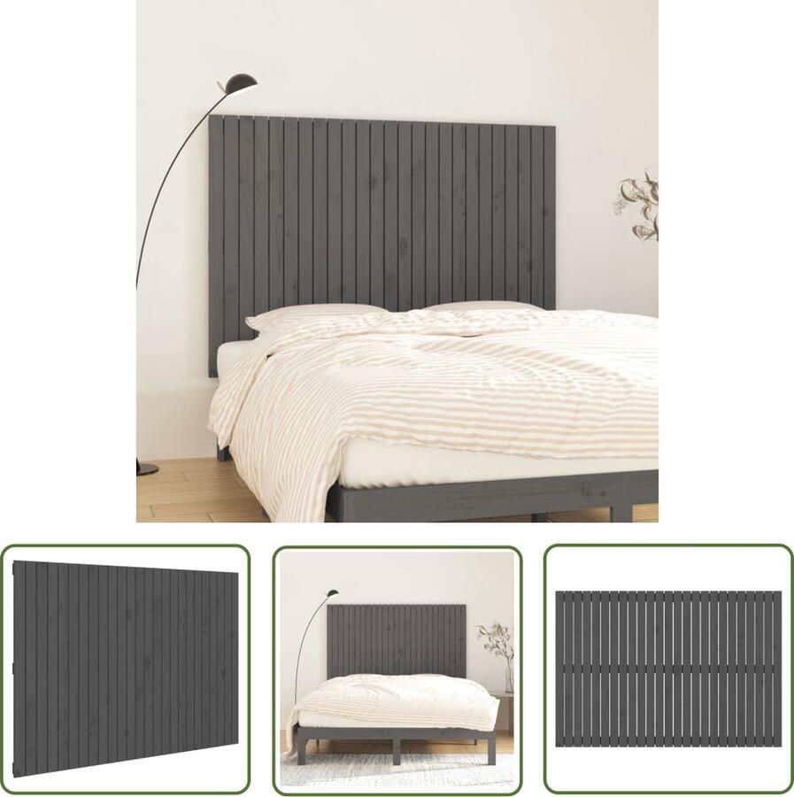 The Living Store Wandhoofdbord Grijs Massief Grenenhout 159.5 x 3 x 110 cm Klassiek design Wandmontage Wanddecoratie Hoofdbord Hout Grenenhout Vintage