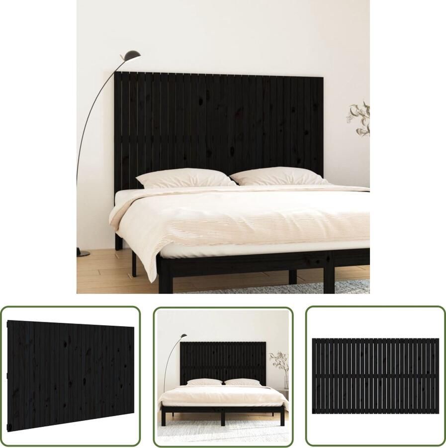 The Living Store Wandhoofdbord Grenen Zwart 185 x 3 x 110 cm Rustiek design Wanddecoratie Hoofdbord Grenenhout Zwart Landelijk Design