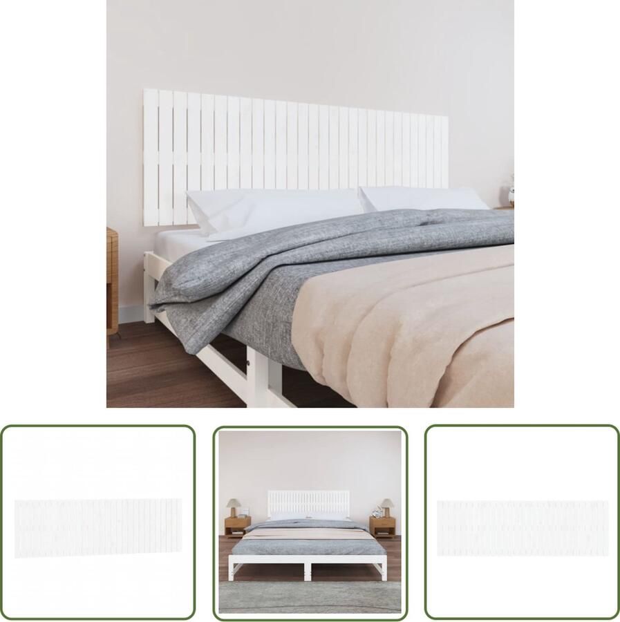 The Living Store Wandhoofdbord Massief grenenhout 185 x 3 x 60 cm Wit Wanddecoratie Hoofdbord Slaapkamervloerisolator Hout Decoratie Vintage Meubels