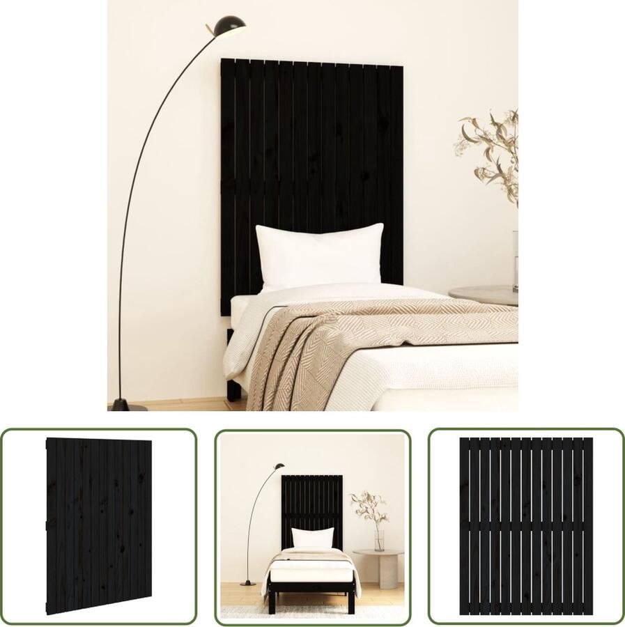 The Living Store Wandhoofdbord 82 5x3x110 cm massief grenenhout zwart Wanddecoratie Hoofdbord Slaapkamermeubel Hout Meubel Modern Meubilair