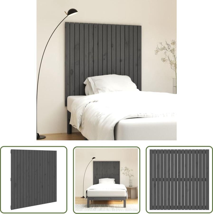The Living Store Wandhoofdbord Massief grenenhout 108 x 3 x 110 cm Grijs Wandhoofdbord Hoofdbord Slaapkamer Decoratie Hout Meubilair Grenenhout