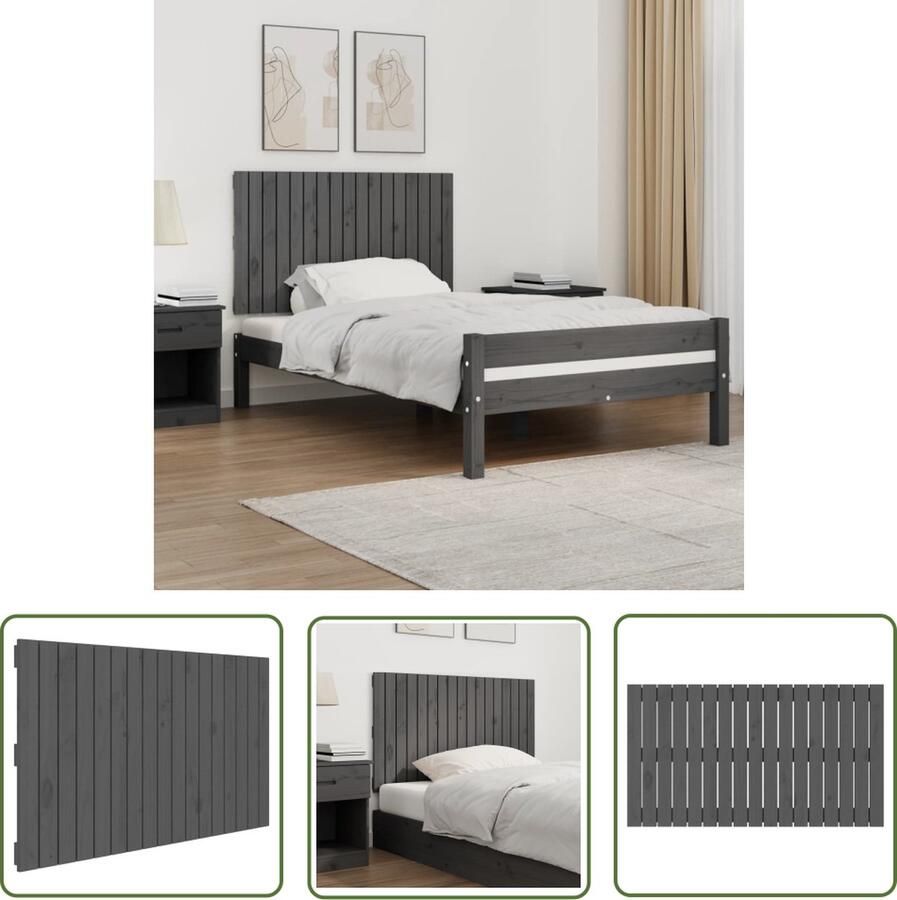 The Living Store Wandhoofdbord Grijs Massief Grenenhout 108x3x60 cm Klassiek design Wandhoofdbord Hoofdbord Slaapkamerdecoratie Houtdesign Klassieke Stijl