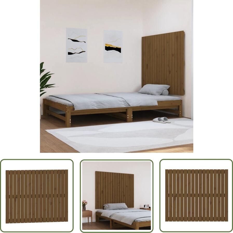 The Living Store Wandhoofdbord 108x3x90 cm massief grenenhout honingbruin Wandhoofdbord Hoofdbord Slaapkamerdecoratie Houtmeubel Grenenhout