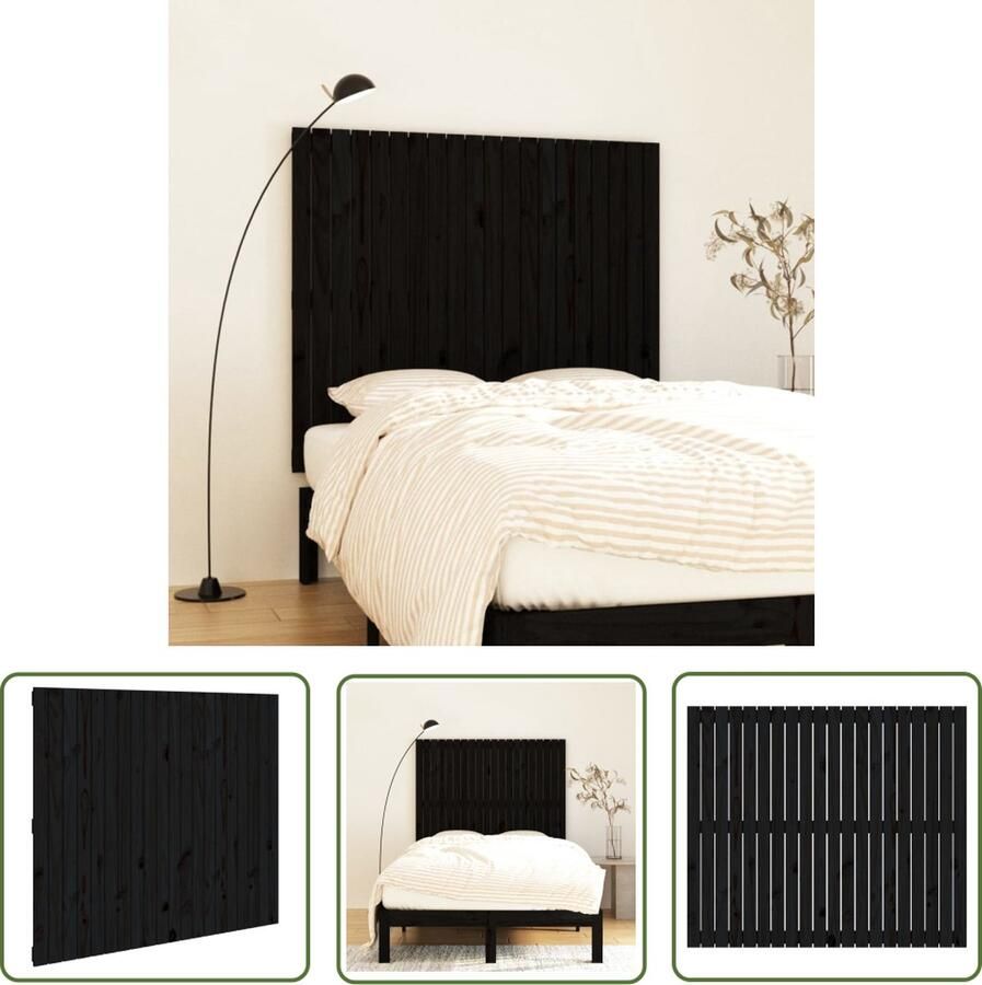 The Living Store Wandhoofdbord Massief Grenenhout 127.5 x 3 x 110 cm Zwart Wandhoofdbord Hoofdbord Slaapkamerdecoratie Houtmeubilair Grenenhouten Meubels