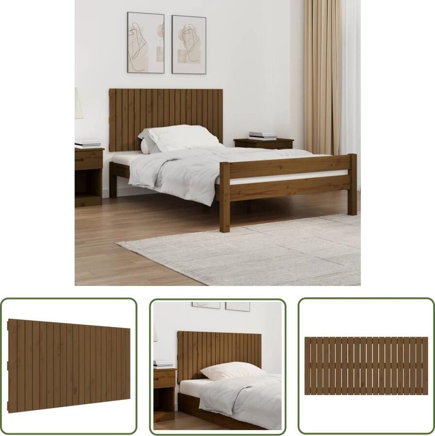 The Living Store Wandhoofdbord Massief Grenenhout Honingbruin 127.5 x 3 x 60 cm Klassiek design Wandhoofdbord Hoofdbord Slaapkamer Decoratie Hout Meubilair Klassieke Design