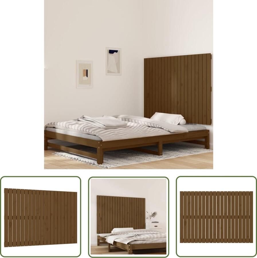 The Living Store Wandhoofdbord Klassiek design Massief grenenhout 127.5 x 3 x 90 cm Honingbruin Wandhoofdbord Hoofdbord Slaapkamer Decoratie Hout Meubilair Vintage Design