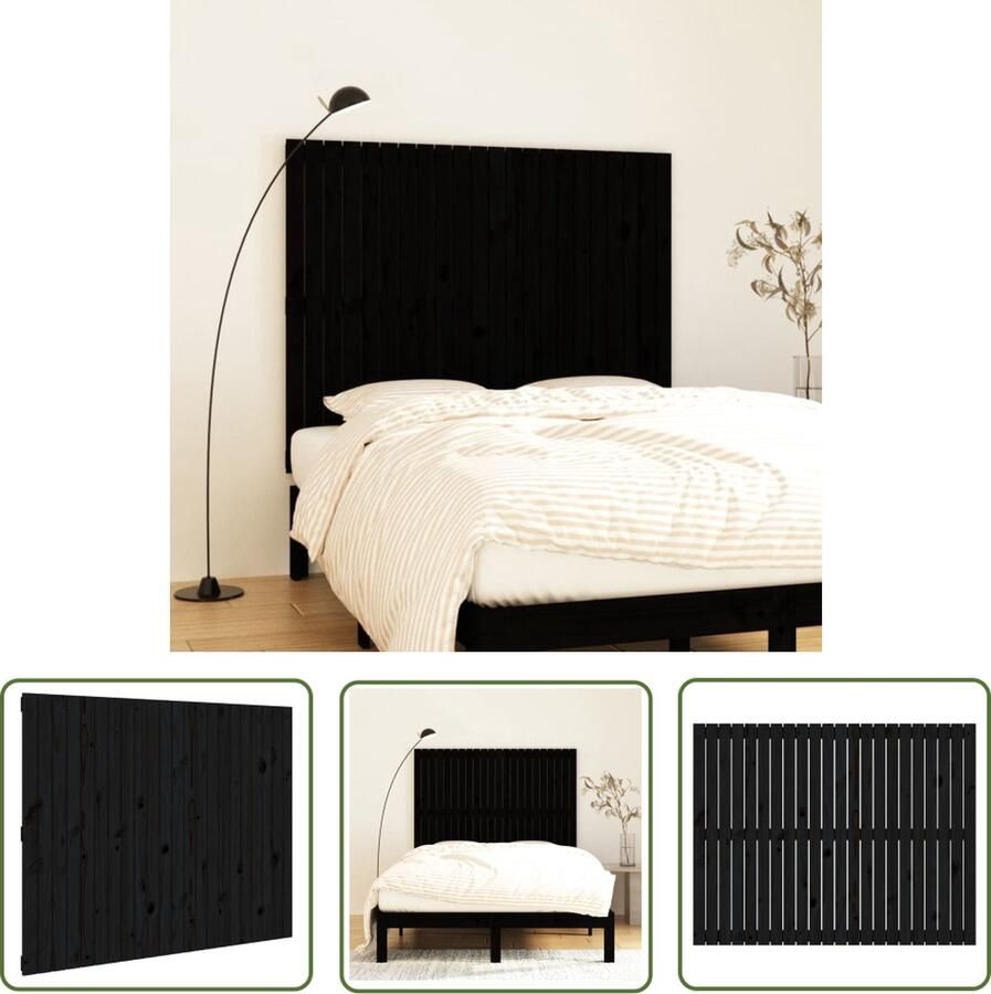 The Living Store Wandhoofdbord 140x3x110 cm massief grenenhout zwart Wandhoofdbord Hoofdbord Grenenhout Zwarte Hoofdbord Slaapkamervloerisolator