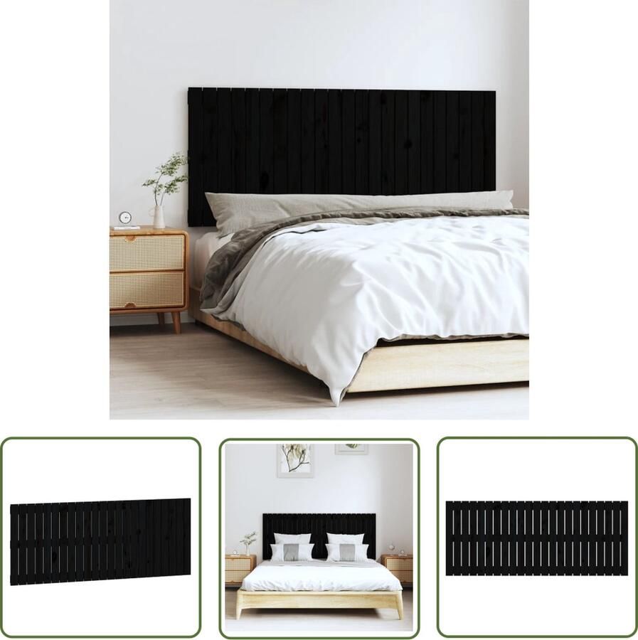 The Living Store Wandhoofdbord Klassiek Massief Grenenhout 147 x 3 x 60 cm Zwart Wandhoofdbord Hoofdbord Slaapkamerdecoratie Houtmeubel Grenenhout