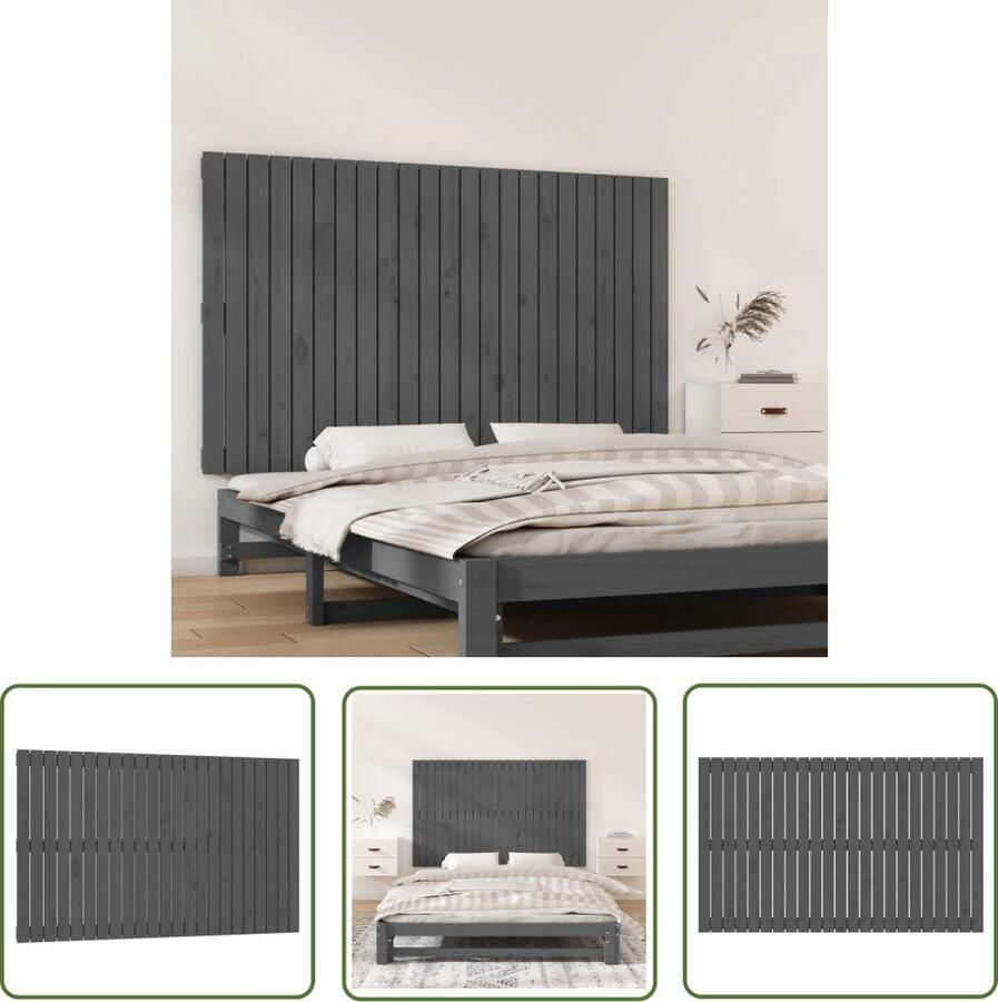 The Living Store Wandhoofdbord 147x3x90 cm massief grenenhout grijs Wandhoofdbord Hoofdbord Beddecoratie Slaapkamervloer Houtmeubel